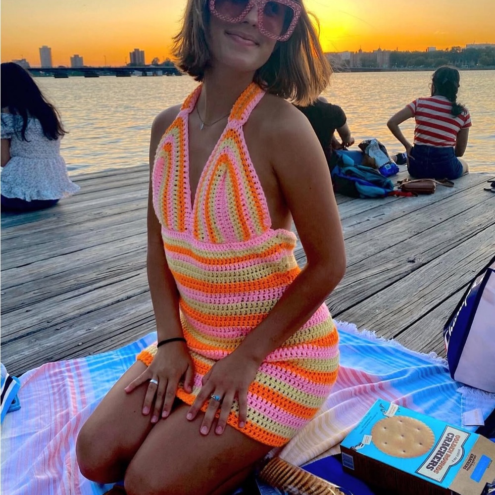 Colorful Crochet halter dress